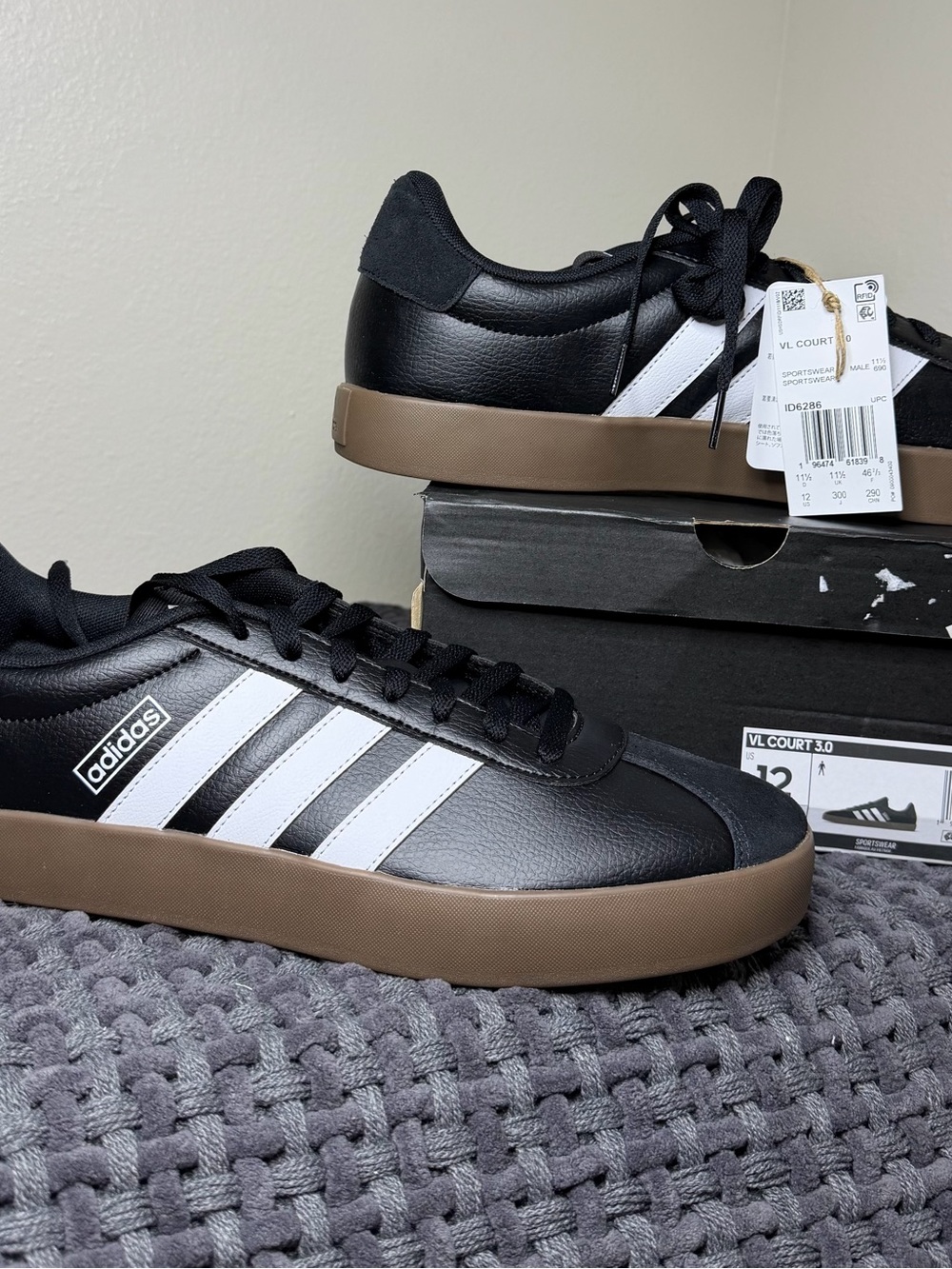 adidas VL Court 3.0 Black White Sneakers with Gum Sole